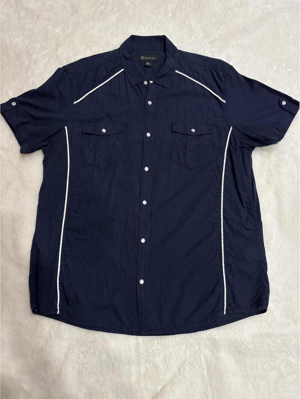 INC International Concepts Mens XL Navy Blue Western Snap Button Shirt